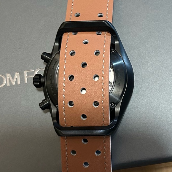 Tom Ford N002 Automatic Watch With 43mm Black Face & White Leather Band - Picture 4 of 9